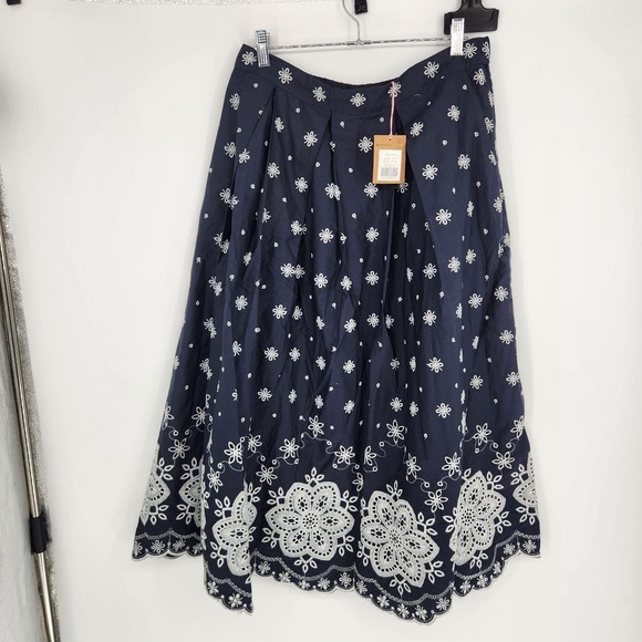 Boden Dresses & Skirts - Boden Verity Broderie Poplin Skirt Navy Blue US 10 Midi Cotton R0914 NWT
